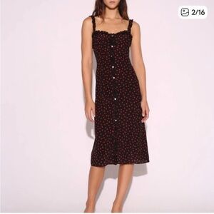 Realisation Par The Juliet - Italia Spot Black Midi Dress Red Polka Dots Medium